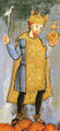 Kaiser Heinrich III. mit Zepter und Reichsapfel, Miniatur aus dem Perikopenbuch Heinrichs III., Echternach um 1040
