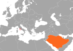 Map indicating locations of Holy See and Saudi Arabia