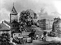 Baugarten und Kratzturm um 1871. Rechts das Hotel Baur au Lac