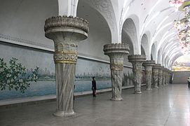 Murals on the walls of the tunnel