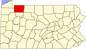 Map of Pennsylvania highlighting Warren County