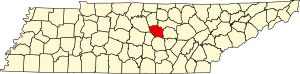 Map of Tennessee highlighting DeKalb County