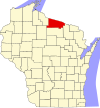 State map highlighting Vilas County