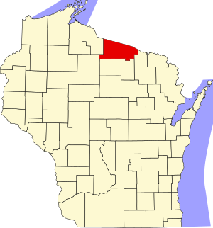 Map of Wisconsin highlighting Vilas County