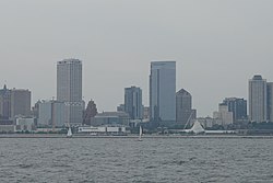 Downtown Milwaukee's skyline, as seen from Lake Michigan in July 2022