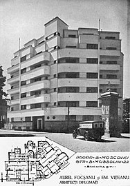 Streamline Moderne - Moscovici Building (Strada Nicolae Iorga no. 22), Bucharest, by Aurel Focșanu and Emil Vițeanu, c.1930