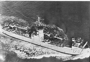 USS LSM-175, of the LSM-1 class, while underway off Charleston Navy Yard in 1944