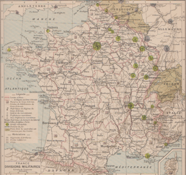 Französische Karte von 1907 mit den Festen Plätzen (camps retranchés – places fortes).