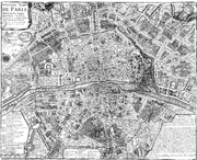 Paris divided in its twenty quarters, 1705, the eighth of eight chronological maps of Paris from Nicolas de La Mare's Traité de la police, by Nicolas de Fer. (BNF Gallica)