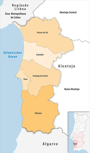 Karte der Subregion Alentejo Litoral