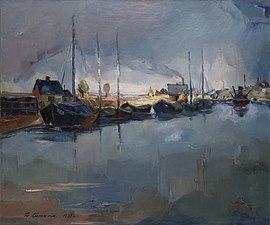 Kaarel Liimand (1906–1941). Riverboats on Emajõgi. 1938. Canvas, oil.