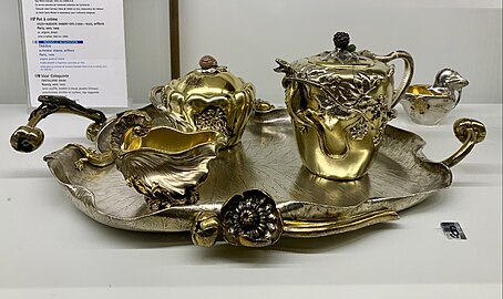 Tea set by Bapst & Falize, Germain Bapst, and Lucien Falize, made of partially gilt silver, ivory and agate (c. 1889)