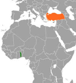 Map indicating locations of Togo and Turkey