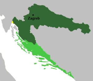 Das Königreich Kroatien-Slawonien im 20. Jahrhundert. Hellgrün = Dalmatien