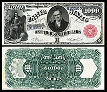 Obverse and reverse of a one-thousand-dollar United States Note