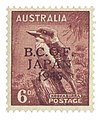 Australia, 1946: Surplus kookaburra stamp from 1937 overprinted for use by the British Commonwealth Occupation Force in Japan