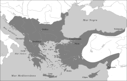 The Byzantine Empire at the death of Manuel I Komnenos in 1180.