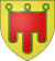 Red-and-green finger-shaped crest on gold background