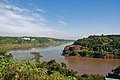Confluence of the Iguazu and Parana rivers. The Triple frontier is a bit further in the background center: On the left is Paraguay, on the right Brazil, taken from Argentina.