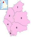 Image 80Local government districts 1974–2023 1. City of Carlisle 2. Allerdale 3. Eden 4. Copeland 5. South Lakeland 6. Barrow-in-Furness (from History of Cumbria)