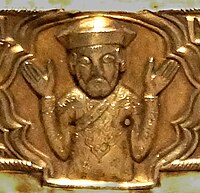 Prince Eacchi Proshian on his reliquary, circa 1300. He is wearing a Mongol-style dress (cloud collar and Mongol hat).[44]