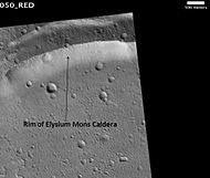 Rim of Elysium Mons Caldera, as seen by HiRISE. The scale bar is 500 meters long.