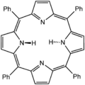 Tetraphenylporphyrin (H2TPP)is another synthetic analogue of protoporphyrin IX. Unlike the natural porphyrin ligands, TPP2− is highly symmetrical. Another difference is that its methine centers are occupied by phenyl groups.