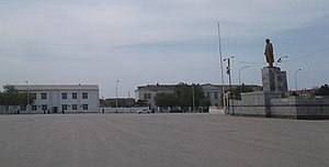 Central square of Hazar, Balkan Province, Turkmenistan, with statue of Saparmurat Niyazov
