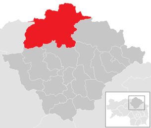 Lage der Gemeinde Mariazell im Bezirk Bruck-Mürzzuschlag (anklickbare Karte)