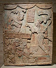 Relief showing Aj Chak Maax presenting captives before ruler Itzamnaaj B'alam III of Yaxchilan; 22 August 783
