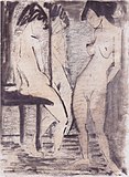 Three Figures (Drei Akte)), c. 1925, watercolor and colored chalk on paper, 68 x 50 cm, Museum am Ostwall, Dortmund