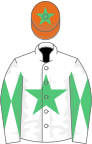 White, emerald green star, diabolo on sleeves, orange cap, green star