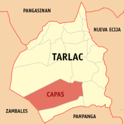 Map of Tarlac with Capas highlighted