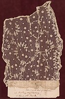 A piece of lace with accompanying handwritten note: "Taken from the hand of a dead rebel at Fort Gregg near Petersburg, April 2nd, 1865" (Liljenquist collection, Library of Congress)