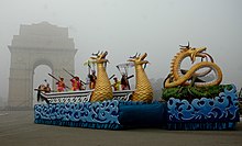A tableau depicting Meitei divine mythical beings, like Hiyang Hiren and Pakhangba.