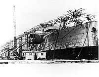 Langley being converted to an aircraft carrier at Norfolk Naval Shipyard, 1921