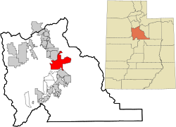 Location of Provo in Utah County, Utah