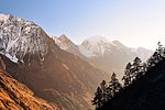 This image won the 2nd prize in the national contest of Nepal in Wiki Loves Earth 2017: Sunrise near Samagauon village – Manaslu trek area.
