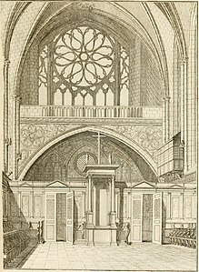 The carved stalls placed in the chapel by Henry II, destroyed in 1793