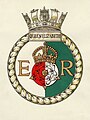 Tudor rose divided per pale as the ship's badge of HMS Queen Elizabeth