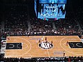 The Brooklyn Nets' maple herringbone parquet floor at Barclays Center