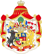 The coat of arms of the Grand Duchy of Mecklenburg-Schwerin. The Mecklenburg bull can be seen in the top left of the shield.