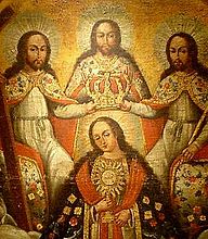 Rare painting showing Jesus Christ figure for three times, representing the sacred trinity, 16th century, private collection - Brazil