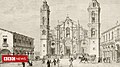 Havana Cathedral in a painting of 1860 by Joseph Navlet.[9]