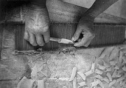 Preparing of traditional maccheroni al pèttine in Emilia-Romagna, Italy