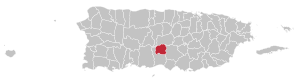 Map of Puerto Rico highlighting Villalba Municipality
