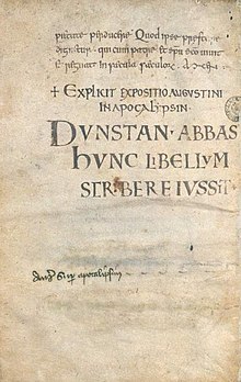 Last page of commentaries on the Apocalypse inscribed 'Dunstan the abbot gave orders for the writing of this book.'