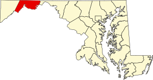 Map of Maryland highlighting Allegany County
