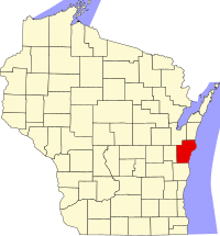 Map of Wisconsin showing Manitowoc County