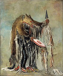 Indianischer Medizinmann mit Bärenfell (George Catlin, Ölbild, 1832)
